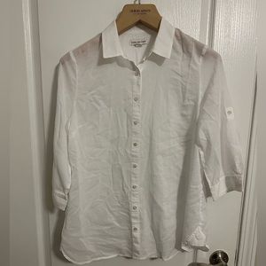 Coldwater Creek White Button Half Sleeve Shirt Large Lightweight